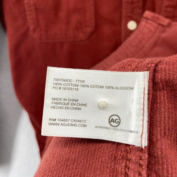 AG Shirt Mens M ADRIANO GOLDSCHMIED Corduroy Button Up 100% Cotton Utility Red - Picture 8 of 14